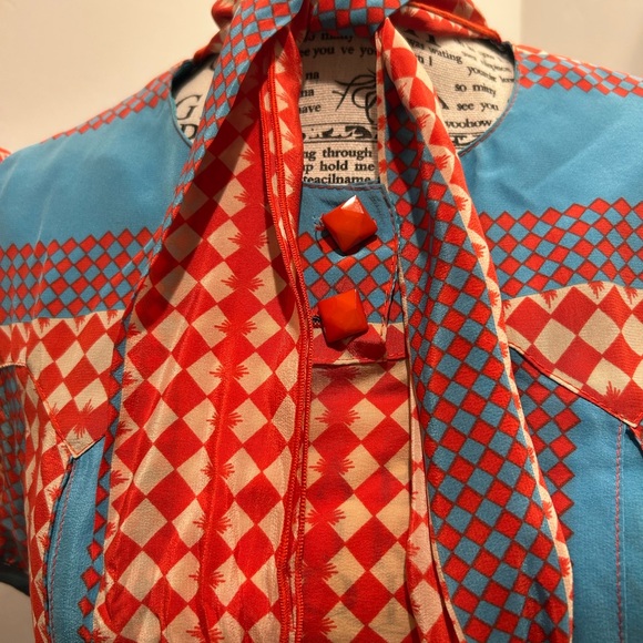Anna Sui- Vintage Red and Blue Geometric Dress - Picture 3 of 6